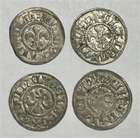 Silver 1 Kreuzer 4-Pcs German Strasbourg 1350-1550