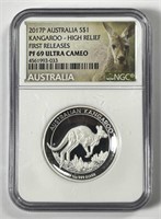 AUSTRALIA: 2017 Kangaroo High Relief NGC PF69