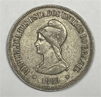BRAZIL: 1889 Silver 1000 Reis Extra Fine XF