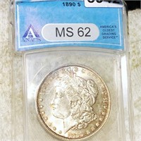 1890 Morgan Silver Dollar ANACS - MS62