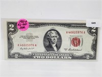 1953-A Red Seal $2 Dollar Bill