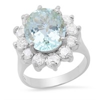 14K WHITE GOLD 3.00CT AQUAMARINE 1.75CT DIAMOND RI