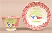 Red Spatter Open Body Peafowl Pattern Cup and Sauc