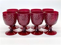 Set of 8 Ruby Red Hobnail Glasses 5.5in T x