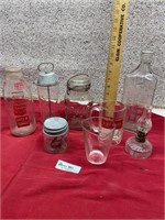 Ossian Bottle, Milk Bottle, Jars, Lamp, & Misc