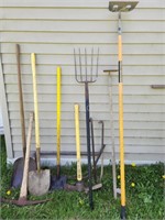 Assortment of Outdoor Tools- Shovels, Rakes, etc