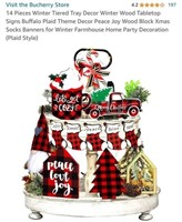 MSRP $12 14Pcs Plaid XMas Tray Decor