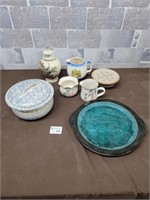 Blue mountain pottery platter, pottery pieces, etc