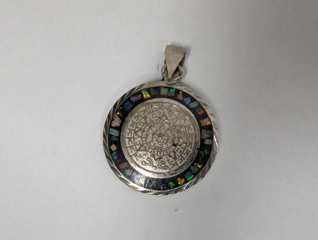 .925 Sterling Gemstone Inlay Mayan Calendar