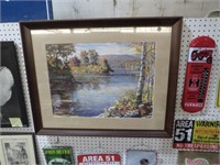 FRAMED ARTIST SIGNED LAKE/FALL SCENE