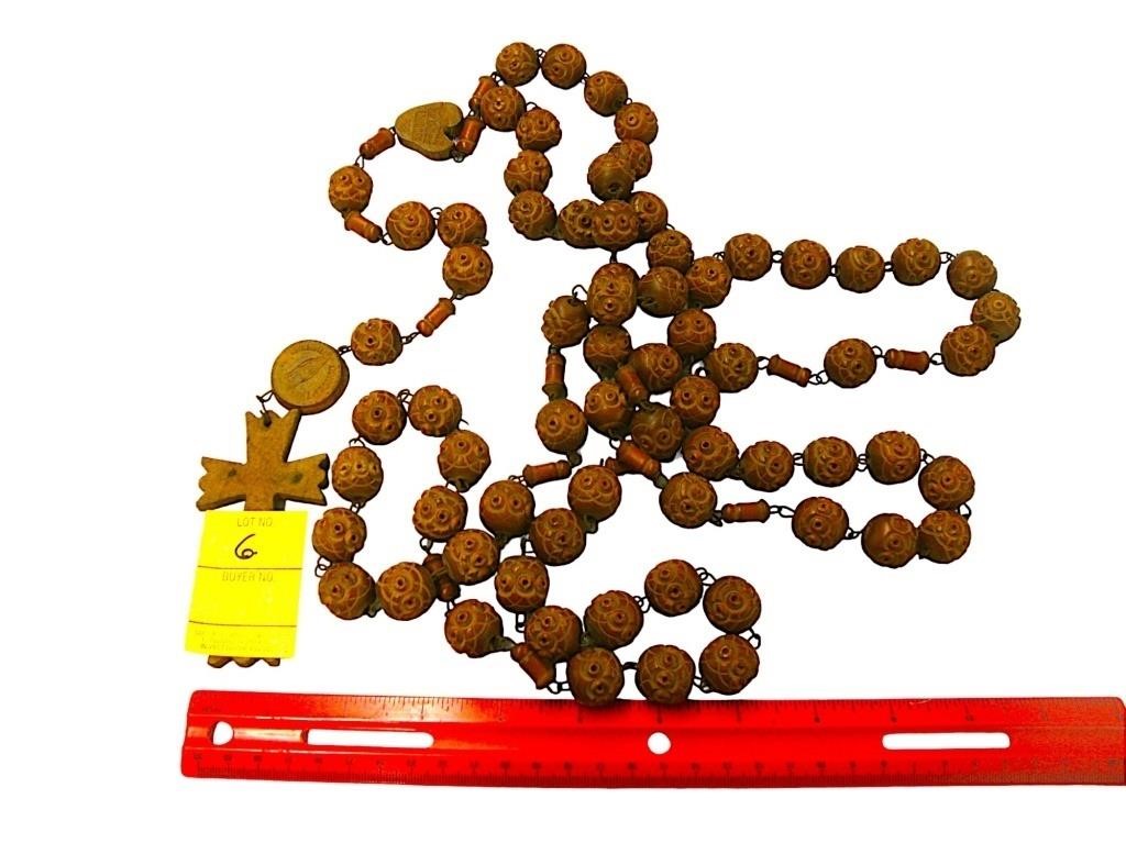 Large pair of wooden rosary beads from Lourdes