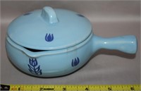 Vtg Cronin Blue Tulip Pottery Soup Crock w/ Lid