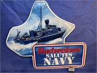 Metal Sign, Budweiser Salutes Navy, 33.5x29"