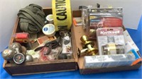 Kwikset & Master Lock door knobs, caution tape,