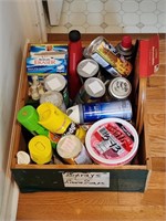 Wooden Box Of Cleaning Supplies