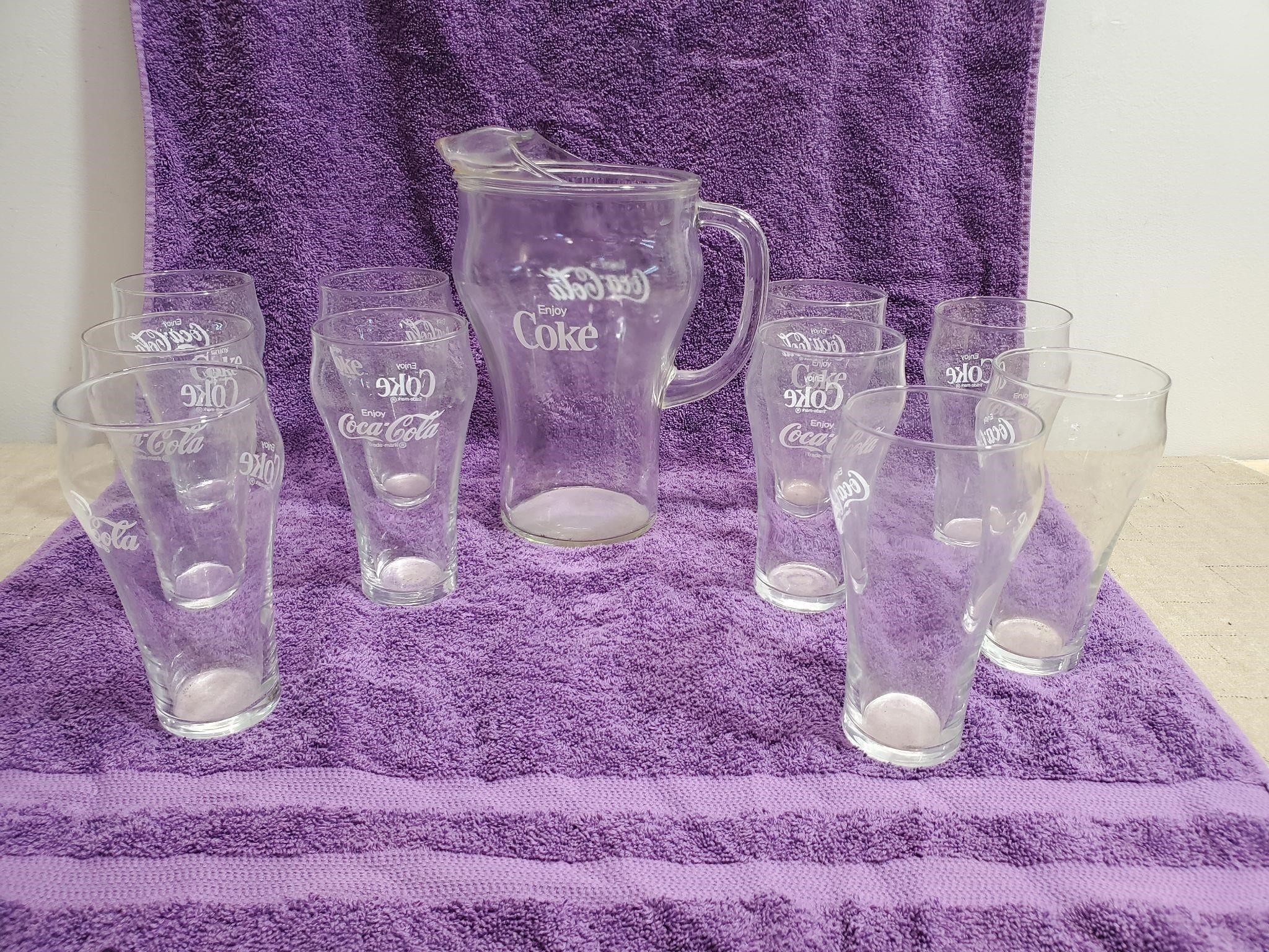 Coca-Cola Pitcher and 10 glasses