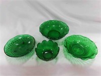 (4) Forest Green Glass Serving Bowls