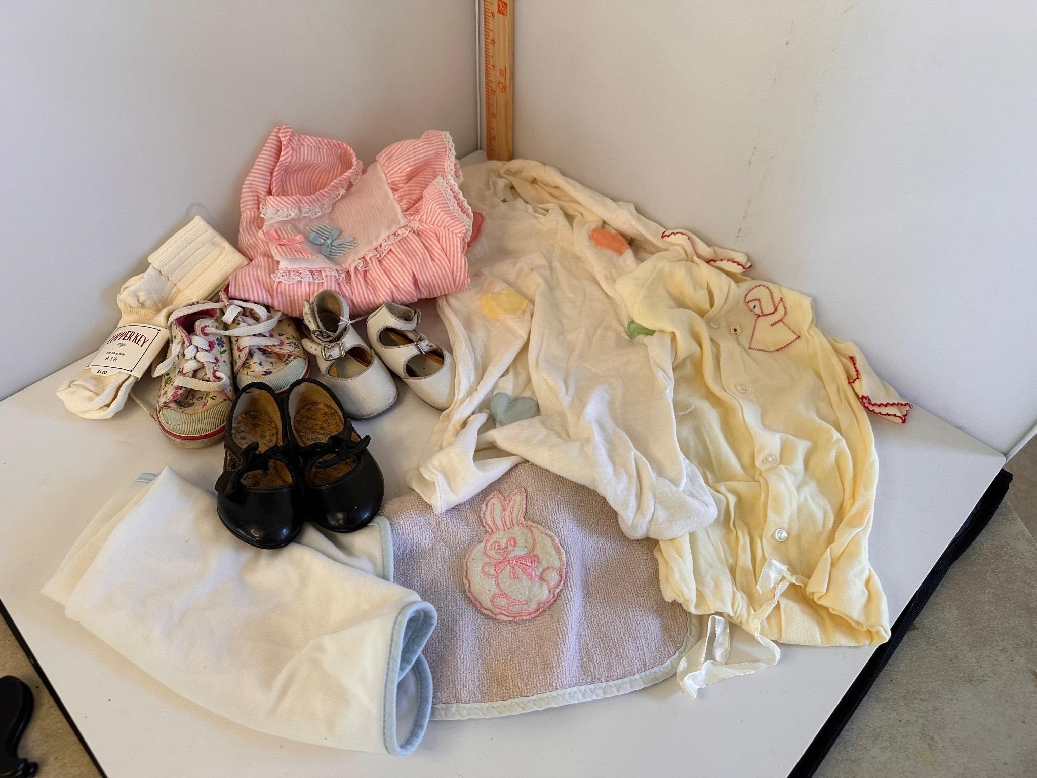 Vintage baby clothes, shoes