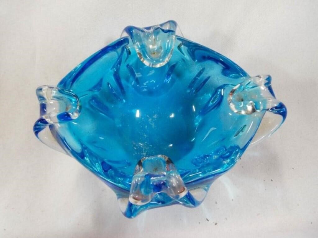 Vintage Handblown Chalet Glass Blue Ashtray