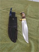 MARBLES 15" BOWIE KNIFE W/ ANTLER HANDLE, LEATHER