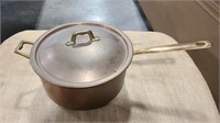 COPPER SAUCE PAN, BRASS ACCENTS 9"