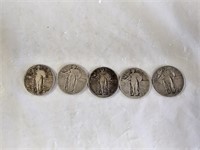 5 Standing Liberty Silver Quarters