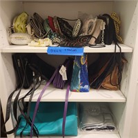 B444 Three shelves of purses, some w tags