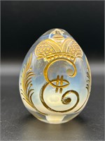 Russian hand etched glass egg with 2 headed bird