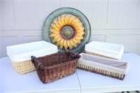 Metal Sunflower Plaque & Wicker Baskets