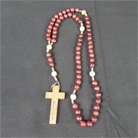 Rustic Wood Cross Rosary Beads