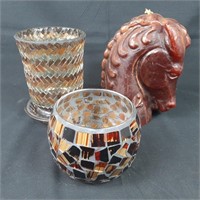 2 Mosaic Candle Holders and Horse Head Candle