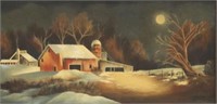 MAXINE COX (20TH C.) PAINTING SNOW COVERED BARN