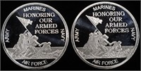 (2) 1 OZ .999 SILVER ARMED FORCES ROUNDS