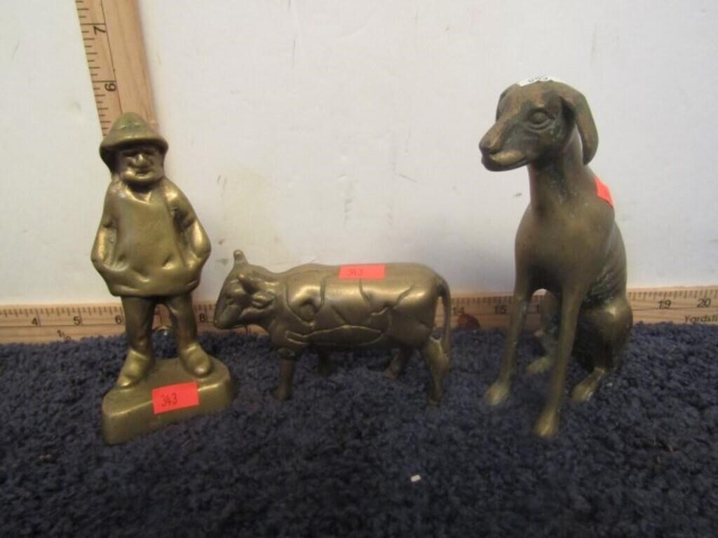 BRASS SAILOR DOG & COW STATUES