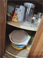 Contents of lazy Susan & drawer, Tupperware &