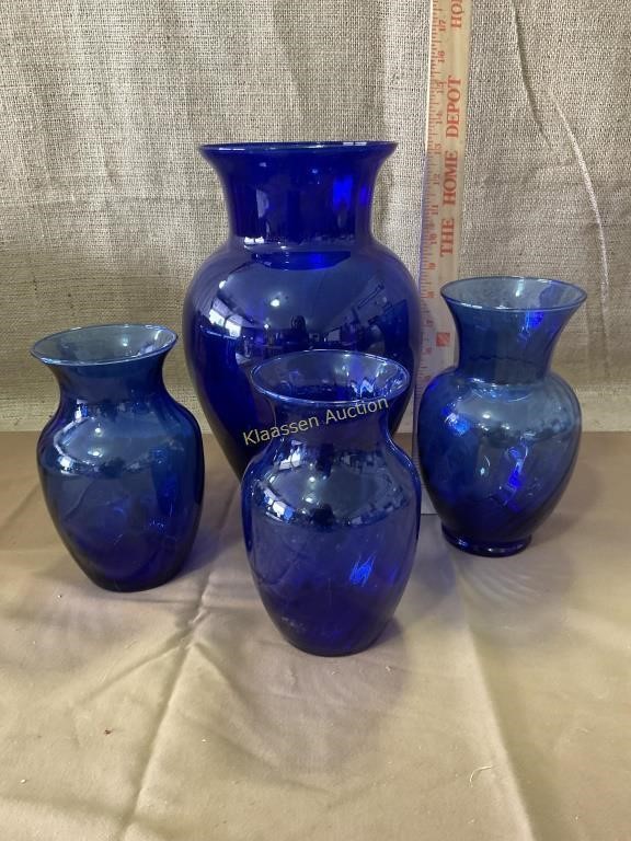 Vintage Cobalt blue glass vases- set of 4