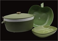 Vntg Avocado Green Container & Bowls