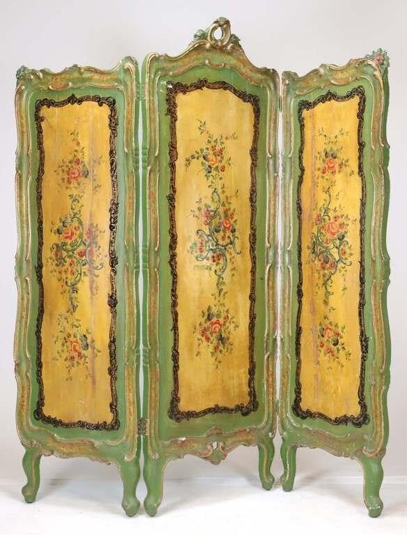French Style 3 Panel Hand Painted Screen