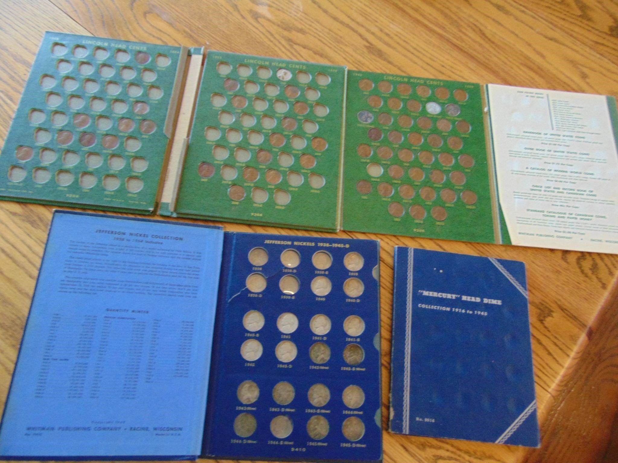 3 coin books with some silver nickels, old pennies