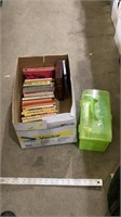 Plastic organizer, books