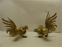 Pair of Brass Fighting Roosters