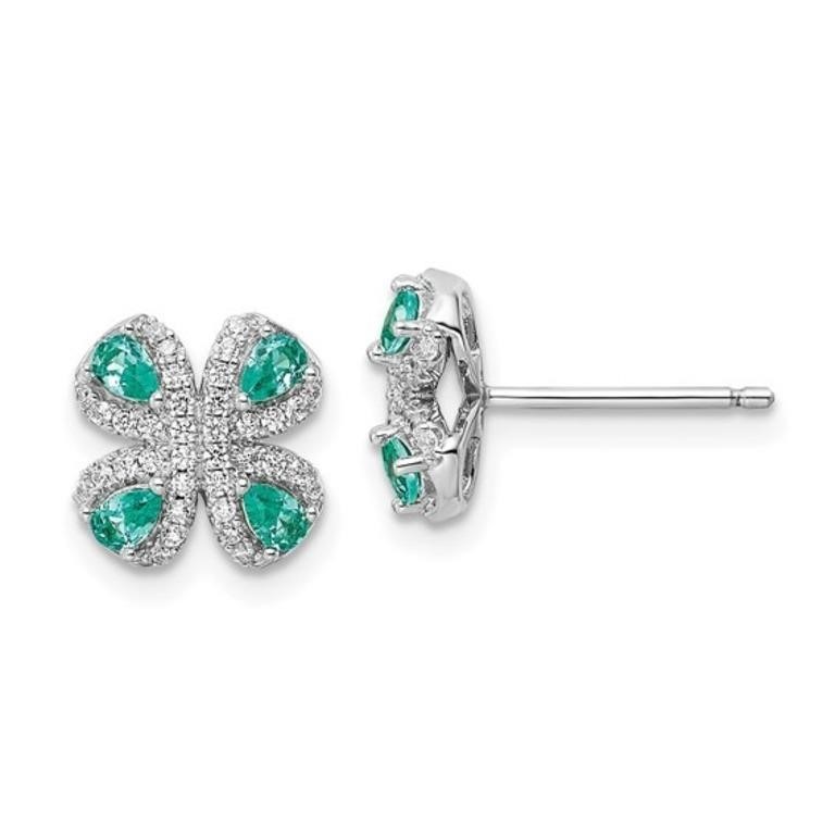 Sterling Silver  Teal Crystal Flower Earrings