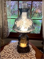 Blue Glass Floral Lamp