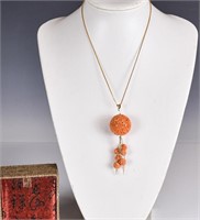 A 18K Necklace w/ Coral-Ball Pendant