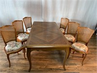 French Provincial Dining Table 6 Cane Back Chairs