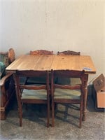 Vintage Wood Table (Rough) & (4) Very Good Chairs