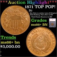 1871 Two Cent Piece TOP POP! 2c Graded ms66+ BN BY