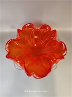 Large Orange To Clear Art Glass Bowl 10.5" Across