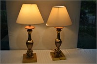 Pair Brass Base Table Lamps