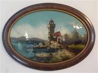 Reverse painted convex picture oval